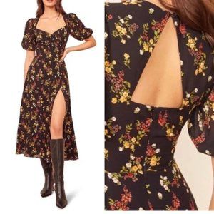 NWT Reformation Vionette Open Back Floral Puff Sleeve Midi Dress Size 6 #943